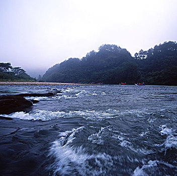 福建,武夷山,全景,群山,河流,白云,蓝天,世界遗产地,漂流,观音峰,玉女峰,鹰嘴峰