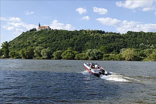 多瑙河,仰视,朝圣教堂,下巴伐利亚,德国