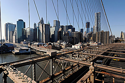 风景,布鲁克林,桥,金融,地区,下曼哈顿,纽约,美国,北美
