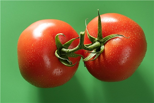 红色,西红柿,微距,上方,绿色背景