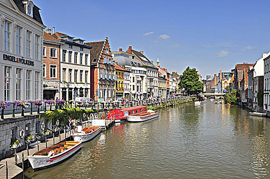 美景,中世纪,建筑,远眺,港口,河,根特,城镇,比利时,欧洲