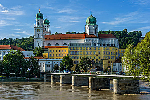 大教堂,因河,桥,历史,中心,帕绍,下巴伐利亚,巴伐利亚,德国,欧洲