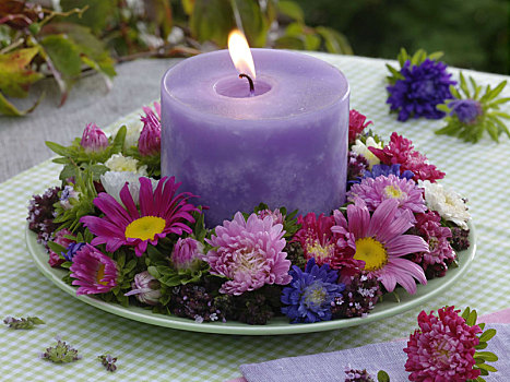 紫色,蜡烛,夏末,花环