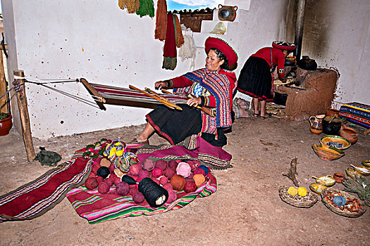 女人,背影,带子,织布机,手,编织,彩色,毯子,合作,秘鲁,区域,家,最好,大幅,尺寸