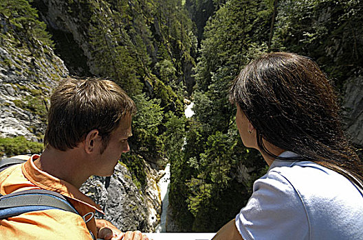情侣,峡谷,米滕瓦尔德,上巴伐利亚,德国