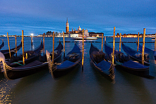 威尼斯,小船,圣乔治奥,马焦雷湖,背景,傍晚