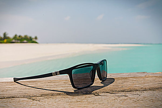 特写,墨镜,晴朗,热带沙滩