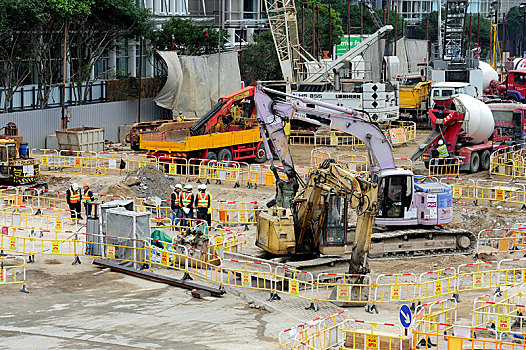 挖掘机,工地,市中心,香港岛,香港,中国,亚洲
