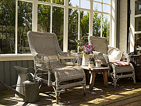 藤椅,边桌,日光,温室