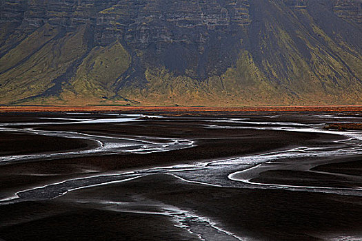 风景,水道,火山地区,沙子,南方,区域,冰岛,欧洲