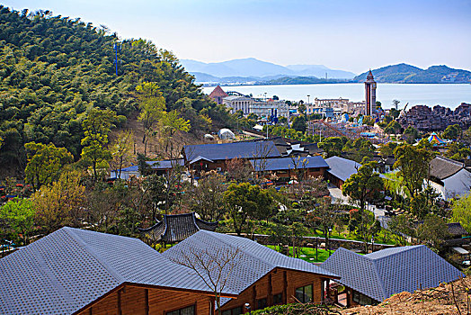 全景,四合院,小木屋,夕阳