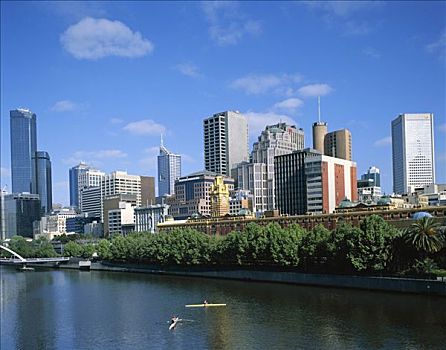 城市天际线,亚拉河,墨尔本,维多利亚,澳大利亚