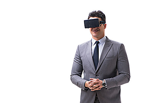 商务人士,戴着,虚拟现实,眼镜,隔绝,白色背景