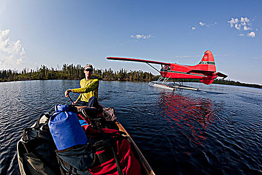 男青年,独木舟,露营,两星期大,省立公园,北安大略,加拿大