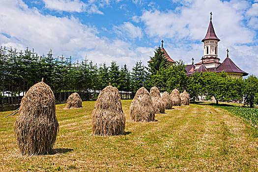 干草堆,正面,寺院,世界遗产,布科维纳,罗马尼亚,欧洲