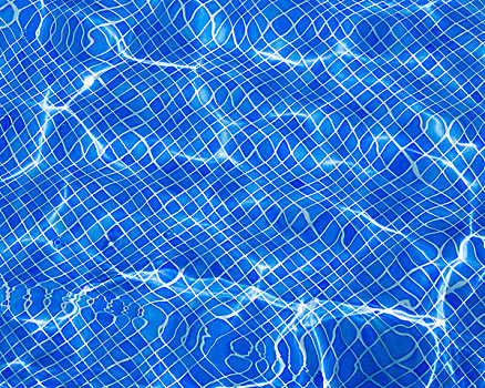 蓝色,游泳池,波纹,倒影