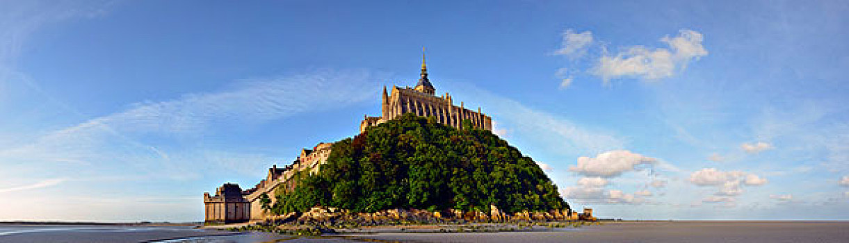 教堂,上面,岩石,岛屿,圣米歇尔山,风景,北方,下诺曼底省,法国,欧洲