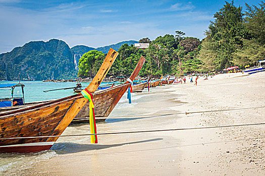 长,船,热带沙滩,安达曼海,皮皮岛,泰国