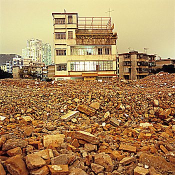老,荒废,建筑,碎石,现代建筑,背景,深圳,中国