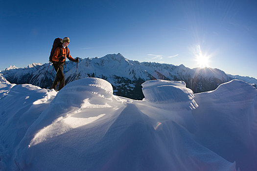 雪鞋,远足,顶峰,冬天,山谷,阿尔卑斯山,提洛尔,奥地利