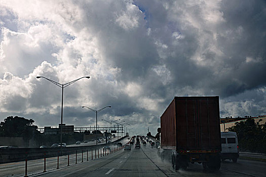 迈阿密,佛罗里达,下雨,驾驶,道路,卡车,交通