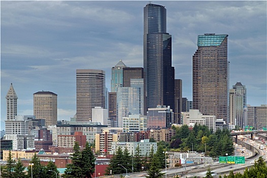 西雅图,城市天际线,高峰时间