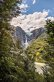 风景,瀑布,流动,边缘,山,岩石,国家公园,智利