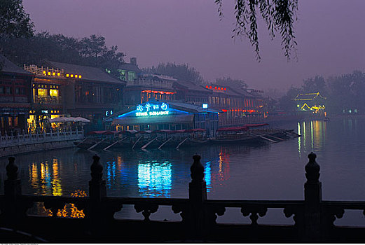 水岸,黄昏,北京,中国