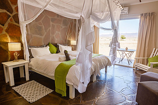 双人床,卧室,优雅,沙漠,住宿,塞斯瑞姆,纳米比亚,非洲