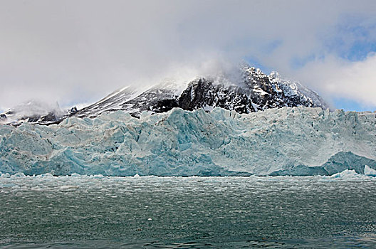 挪威,斯瓦尔巴群岛,斯匹次卑尔根岛,冰冻,蓝色,巨大,冰河
