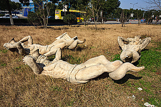 躺下,雕塑,破坏,遗弃