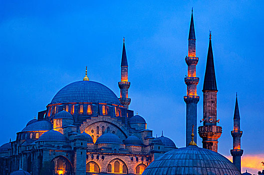 屋顶,特写,蓝色清真寺,伊斯坦布尔,苏丹,清真寺,夜晚,土耳其