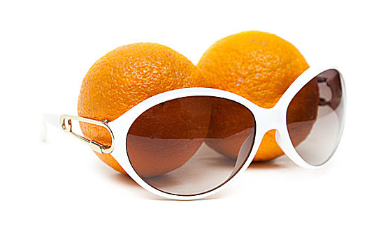 墨镜,两个,橘子