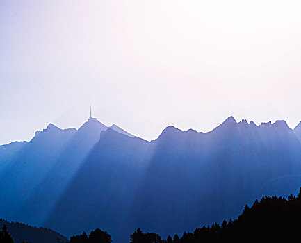 山脉,剪影,太阳光线,瑞士,欧洲