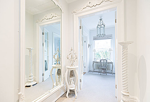 白色,奢华,家,展示,室内,走廊,镜子