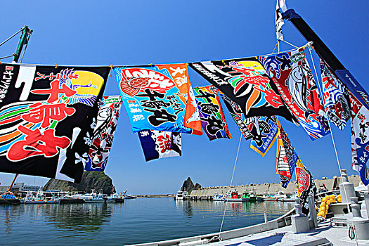 旗帜,渔船,宇登吕,港口