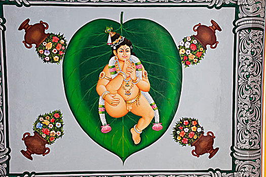 壁画,印度教,神,克利须那神,庙宇,新加坡