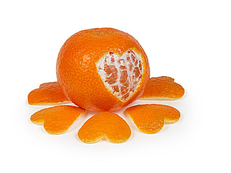 柑橘,心形,象征,隔绝,白色背景