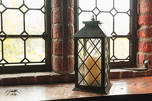 老,灯笼,蜡烛,站立,正面,中世纪,窗户