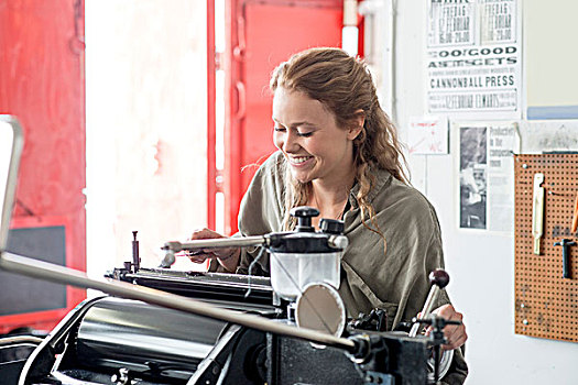 女性,打印机,准备,印刷,机器,工作间