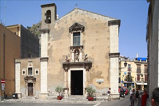 广场,教堂,陶尔米纳,西西里,意大利