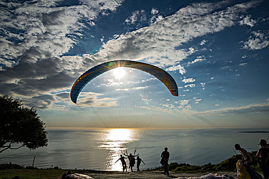 滑翔伞,开端,一前一后,跳跃,悬挂,信号,山,开普敦,西海角,南非,非洲