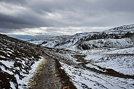 冰岛,山谷,雪山,地热,春天