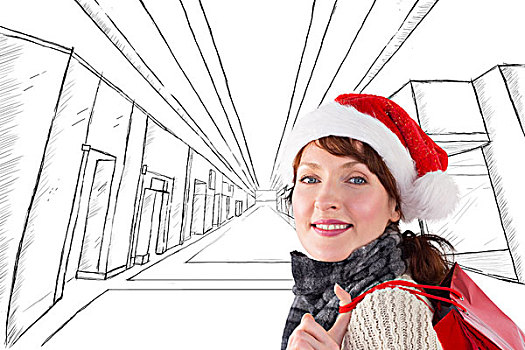 微笑,女人,穿,圣诞帽