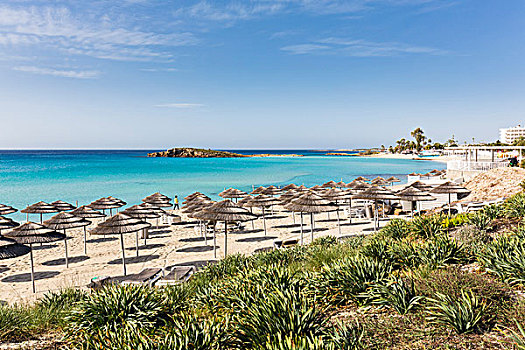 沙滩伞,海滩,胜地,塞浦路斯