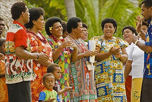 南太平洋,斐济,女人,唱,游船,乘客,到达,岛屿