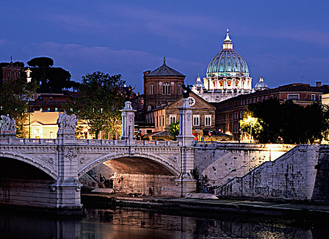 夜景,大教堂,世界遗产,罗马,拉齐奥,意大利,欧洲