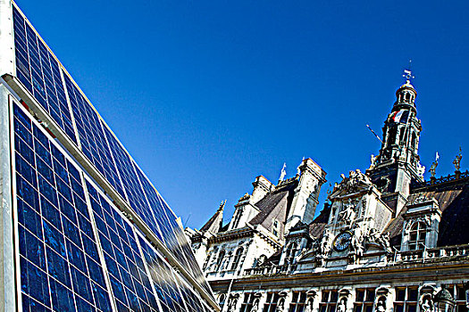 法国,巴黎,世界,环境,白天,太阳能电池板,市政厅