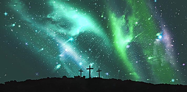 十字架,宗教,象征,形状,上方,天空,北极光