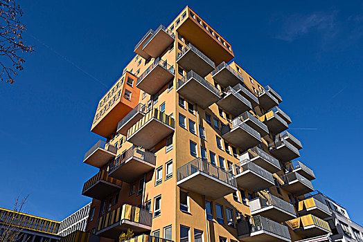 现代建筑,公寓,塔,露台,慕尼黑,德国,欧洲